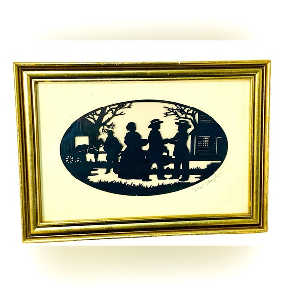 NEL LAUGHON SILHOUETTE CUT ORIGINAL QUAKER SCENE PENCIL SIGNED